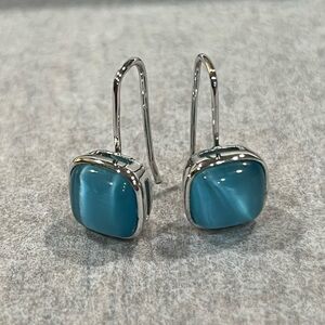 Elegant Teal Cat's Eye Drop Earrings - Silver-tone